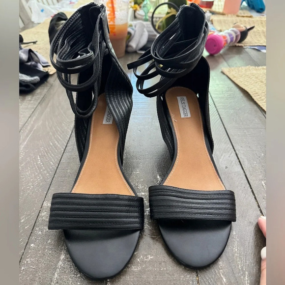 KELSI DAGGER Tallia Leather Peep Toe Sandals Size 10M Wedge - Picture 1 of 9